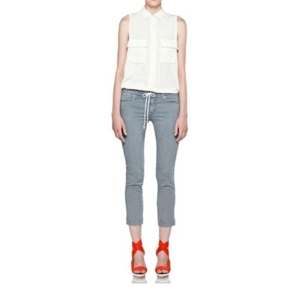 MOTHER Tie Me Up Rascal On The Road Striped Pants Mid-Rise Size 26 Inseam 25"‎